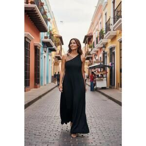 Evan-Picone Black One-Shoulder Evening Gown Maxi Dress 4 Elegant Gala Chic Soph